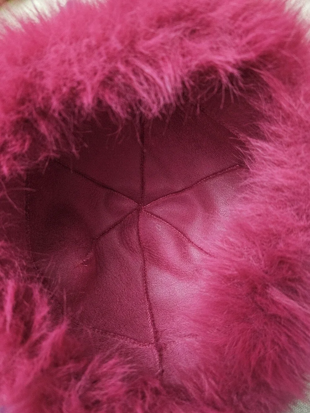 Women’s Plum Purple Faux Leather Skirt with A Magenta Pink Fur Trim Winter Hat